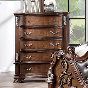 Florince Brown Cherry 5-Drawer 44 in. W Chest of Drawers