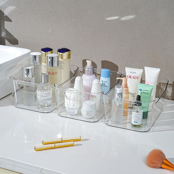 12 Pack Clear Acrylic Pantry Storage Bins with Handles, Stackable Multifunctional Organizer for Kitchen Bathroom Cabinet