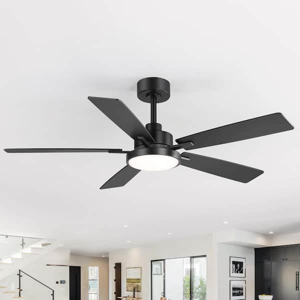 Mitch 52 in. Integrated LED Indoor Black Ceiling Fans with Light and Remote Control