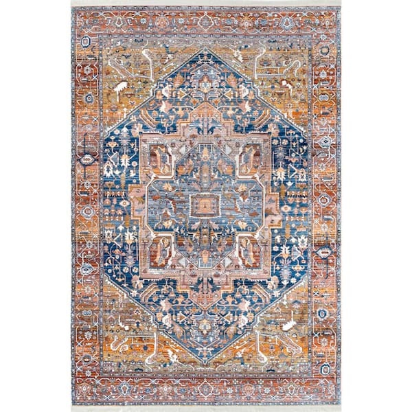 nuLOOM Ethel Medallion Fringe Rust 8 ft. x 10 ft. Area Rug