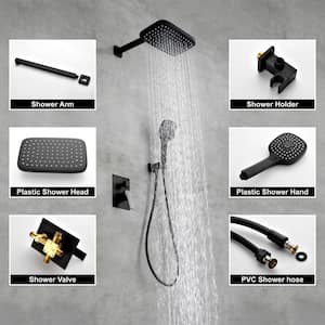 3-Spray Patterns with 3 GPM 11 in. Wall Mount Dual Shower Heads in Matte Black (Valve Included)