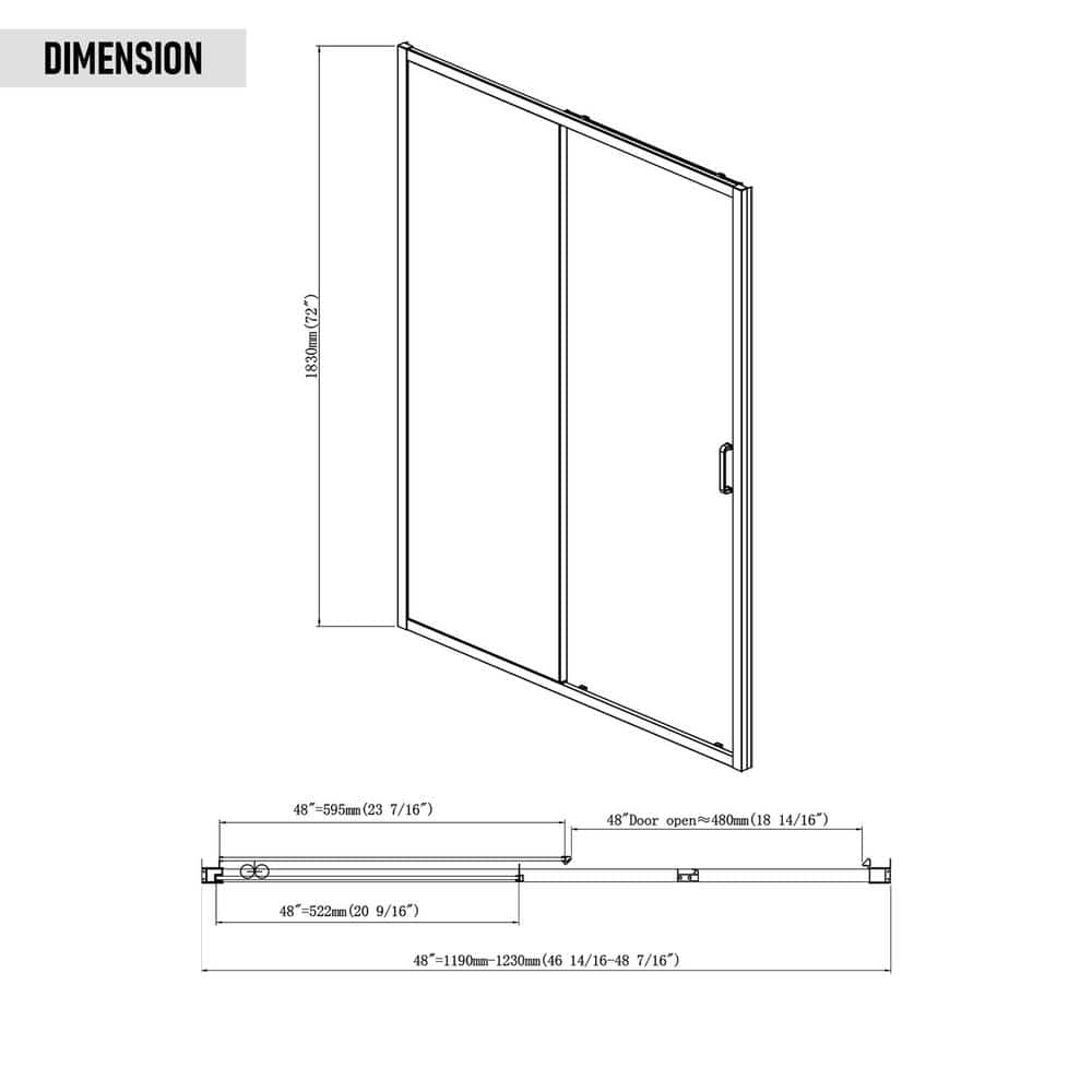 Chrome 48" x 72" Framed Single Sliding Shower Door