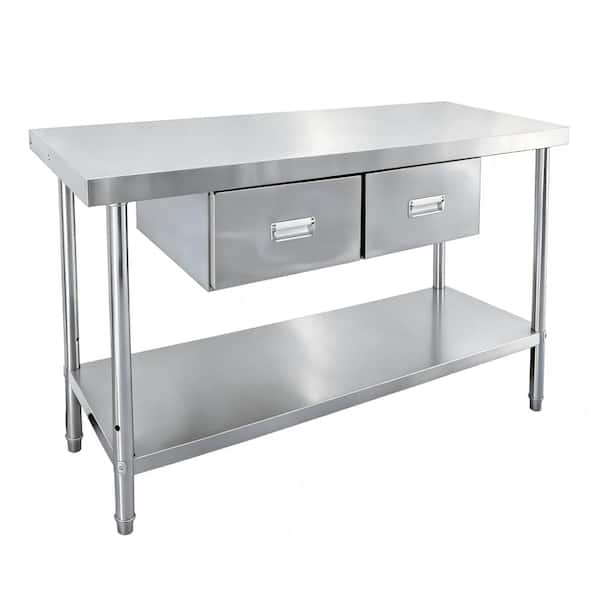 Heavy-Duty Stainless Steel Work Table with Drawers – Commercial Prep Table, Adjustable Undershelf, 48" x 24"