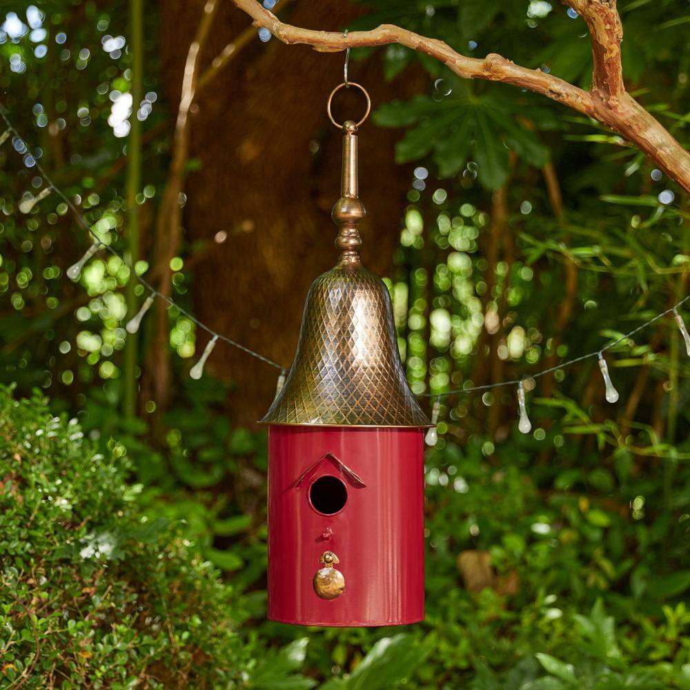 24" Red and Bronze Metal Pagoda Roof Outdoor Birdhouse