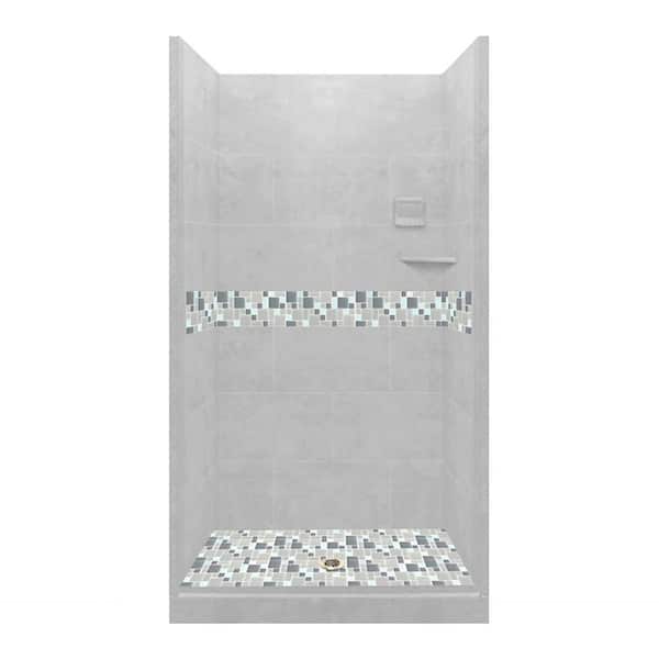 American Bath Factory Newport 42 in. L x 42 in. W x 80 in. H Alcove Shower Kit with Shower Wall and Shower Pan in Portland Cement