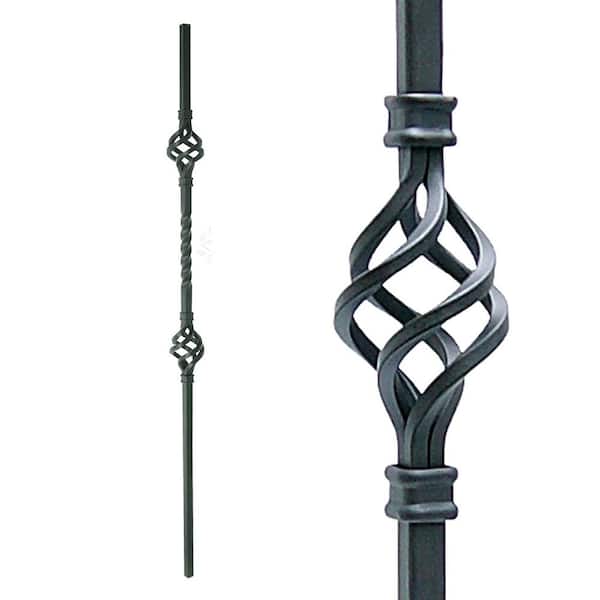 EVERMARK Stair Parts 44 in. x 5/8 in. Satin Black Double Basket Iron Baluster for Stair Remodel