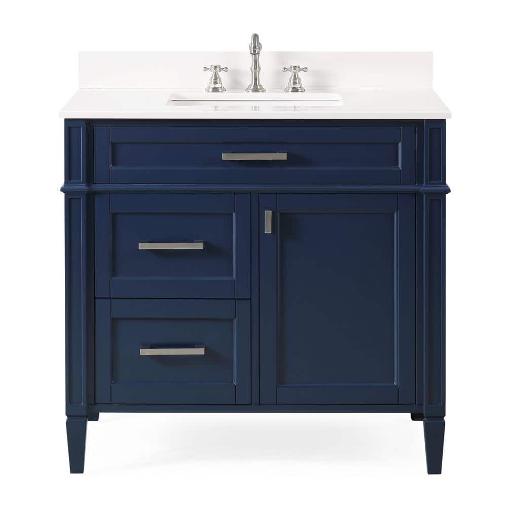 Durand 36 in. W x 22 in. D. x 35 in. H White Quartz Vanity Top in Navy Blue