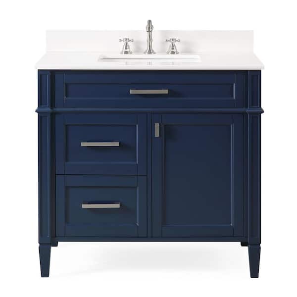 Unbranded Durand 36 in. W x 22 in. D. x 35 in. H White Quartz Vanity Top in Navy Blue with White Rectangular Sink Vanity
