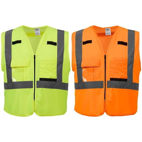 Milwaukee 4X-Large/5X-Large Orange and Yellow Class-2 High Visibility Safety Vest with 10-Pockets (2-Pack)