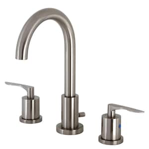 Serena 2-Handle High Arc 8 in. Widespread Bathroom Faucets with Brass Pop-Up in Brushed Nickel