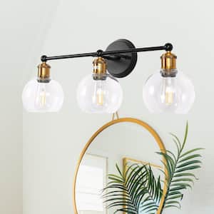24.41 in. 3-Light Antique Black and Bronze Industrial Bathroom Vanity Light with Globe Glass Shade