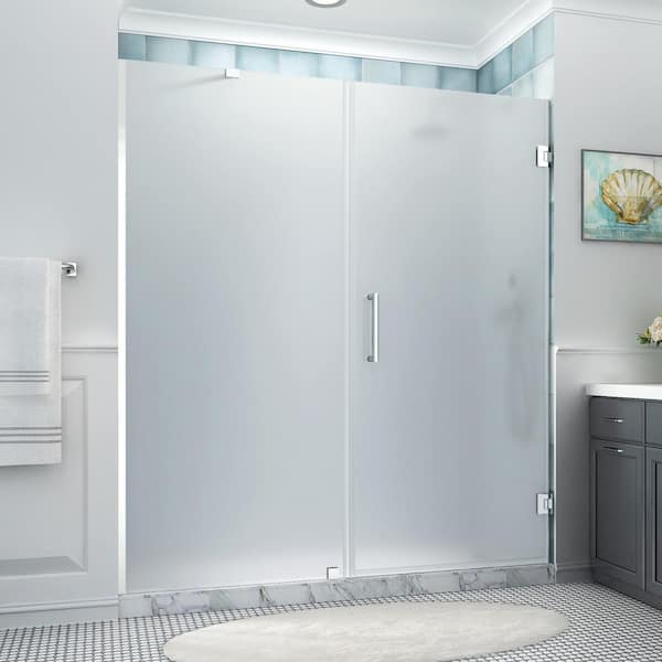 Aston Belmore XL 69.25 - 70.25 in. x 80 in. Frameless Hinged Shower Door with Ultra-Bright Frosted Glass in Polished Chrome