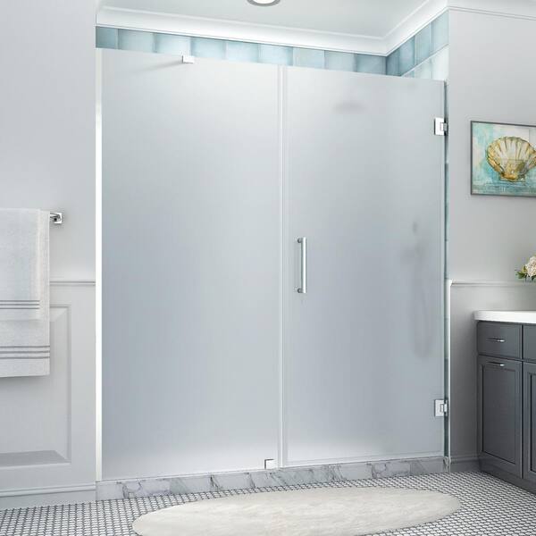 Aston Belmore XL 74.25 - 75.25 in. x 80 in. Frameless Hinged Shower Door with Ultra-Bright Frosted Glass in Polished Chrome