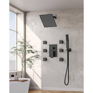 3-Spray Wall Mount Dual Shower Head and Handheld Shower 2.5 GPM with 6-Jets in Matte Black (Valve Included)