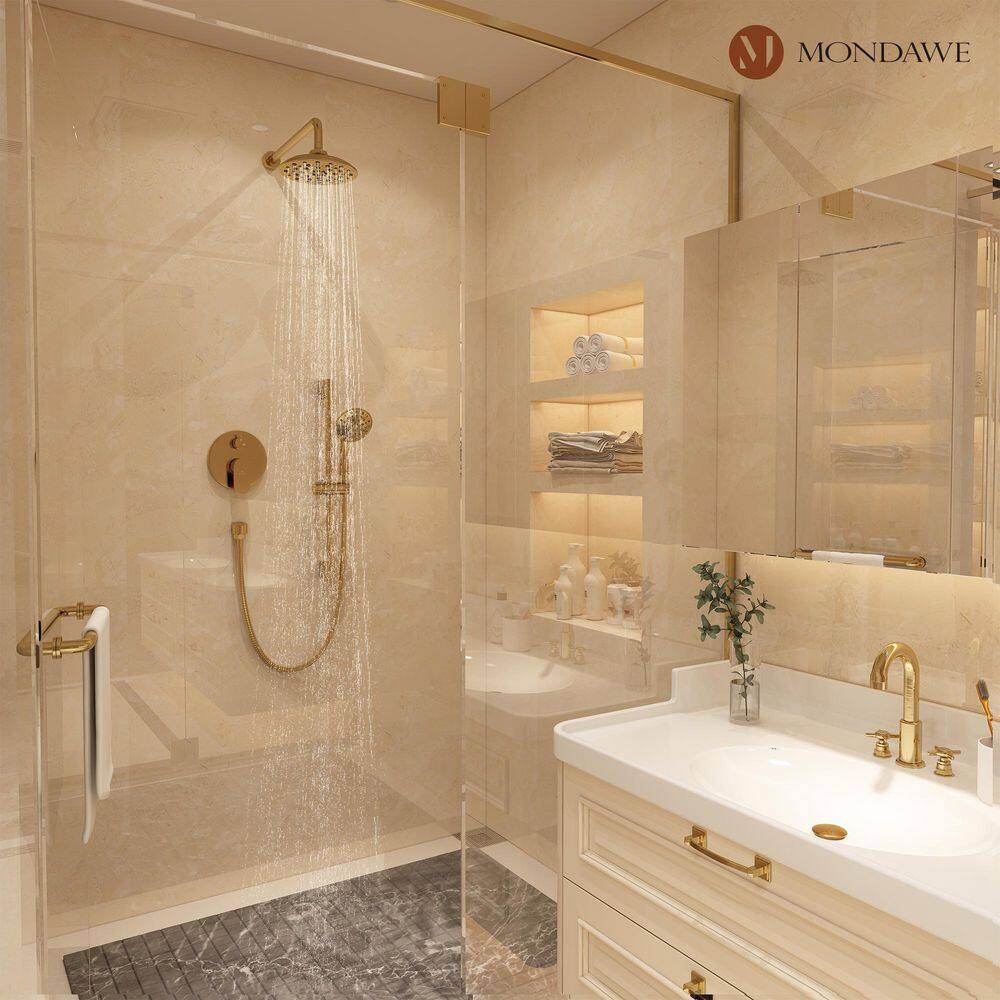 Brushed Gold Adjustable Rain Shower System with Handheld