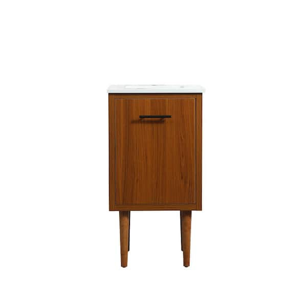 Unbranded Simply Living 18 in. W x 19 in. D x 33.5 in. H Bath Vanity in Teak with Ivory White Engineered Marble Top