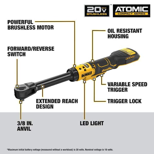 ATOMIC 20V MAX 3/8 in. Extended Reach Cordless Ratchet (Tool Only)