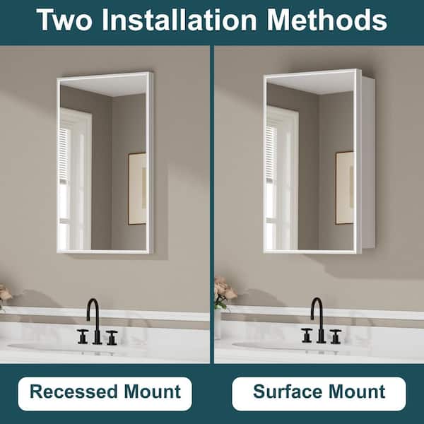 Zora 14 in. W x 24 in. H Rectangular Framed Medicine Cabinet with Mirror, Adjustable Shelves, Recessed/Wall Mount, White