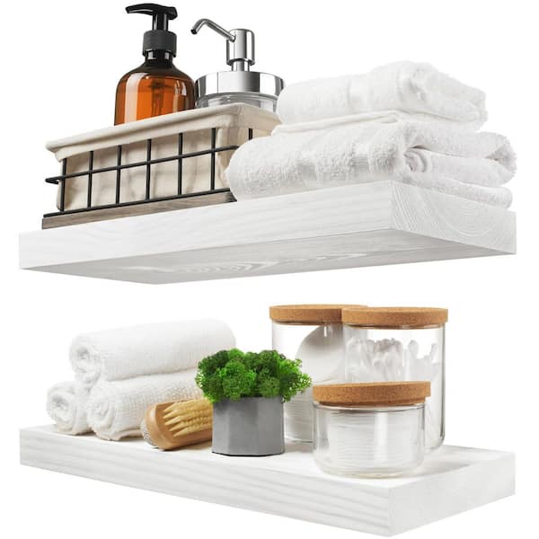 Unbranded 16 in. W x 6.7 in. D Solid ​Wood White Decorative Wall Shelf (Set of 2)