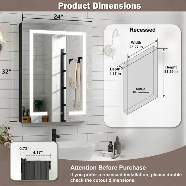 Hpeytaire 32 in. W x 24 in. H Rectangular Aluminum Recessed 