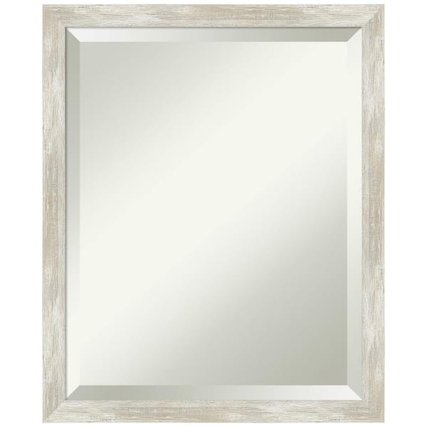 Amanti Art Crackled Metallic 18 in. x 22 in. Modern Rectangle Framed Silver Narrow Bathroom Vanity Mirror