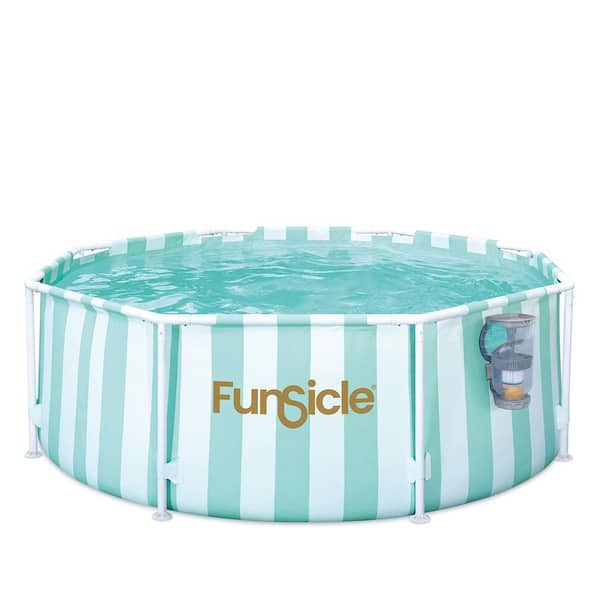 Activity Designer 8 ft. Round 30 in. Deep Metal Frame Above Ground Pool with Pump, Hotel Stripes