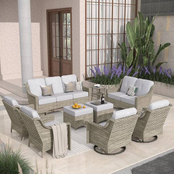 Toject Eureka Gray 9Piece Wicker Modern Outdoor Patio Conversation