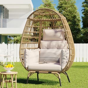 Modern Wicker Outdoor Garden Egg Chair with Removable Beige Cushion