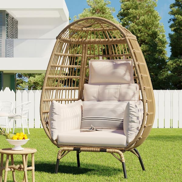 Harper & Bright Designs Modern Wicker Outdoor Garden Egg Chair with Removable Beige Cushion
