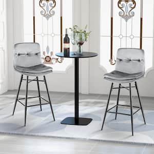 28.5 in. Metal Grey Low Back Velvet Bar Stools Bar Height Kitchen Dining Chairs with Metal Legs Set of 2