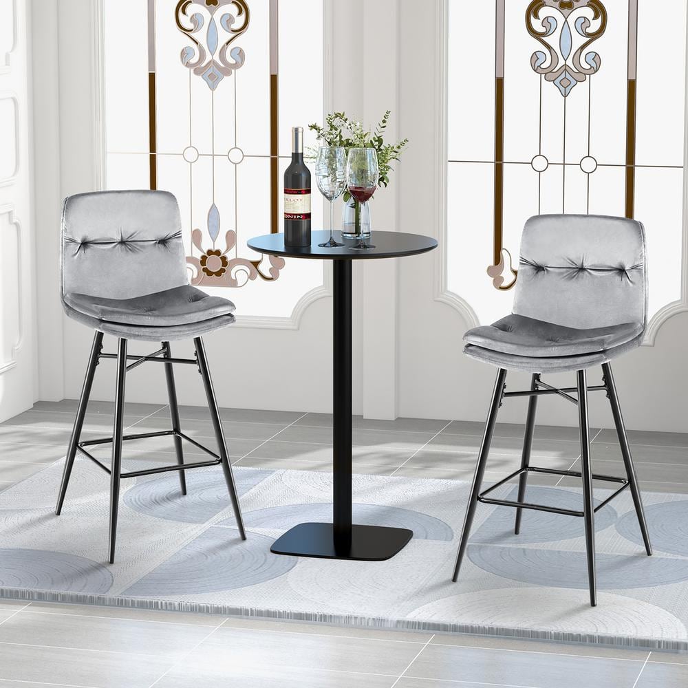 Costway 28.5 in. Metal Grey Low Back Velvet Bar Stools Bar Height ...