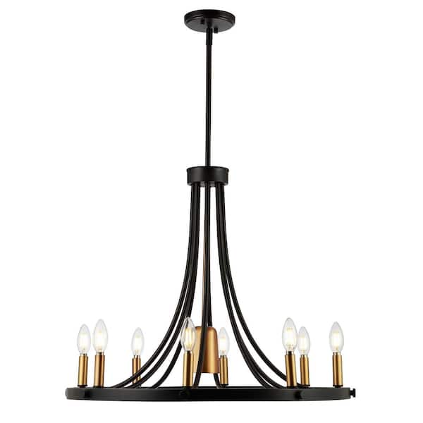 Urbanna 27 in. 9-Light Black/Brass Gold Adjustable Iron Transitional Modern LED Chandelier