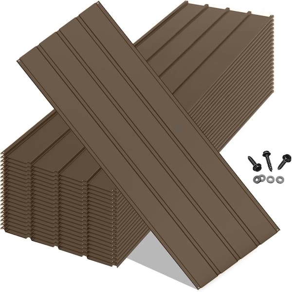 20 PCS 60.63 in. x 19.69 in. Brown Waterproof Heavy Duty Metal Roofing Panels with Screws for Gazebo Garage Sheds