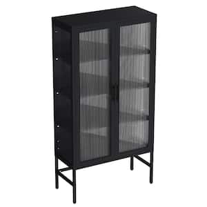 31.50 in. W x 12.60 in. D x 61.02 in. H Black Linen Cabinet with Adjustable Shelves and Double Glass Door