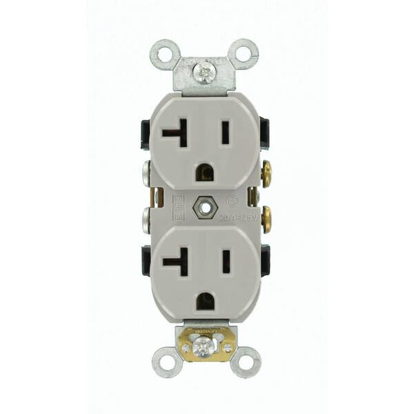 Leviton 20 Amp Industrial Grade Heavy Duty Self Grounding Duplex Outlet, Gray