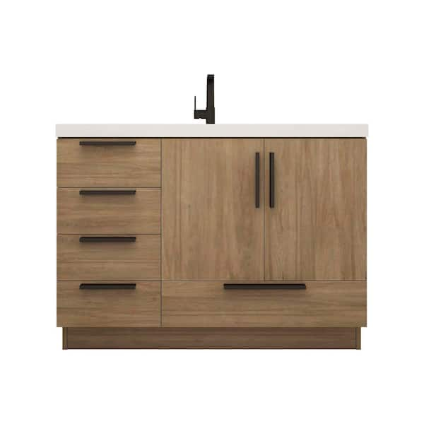 Carla 47 in. W x 20 in. D x 35 in. H Single Sink Freestanding Bath Vanity in Dark French Oak with White Acrylic Top