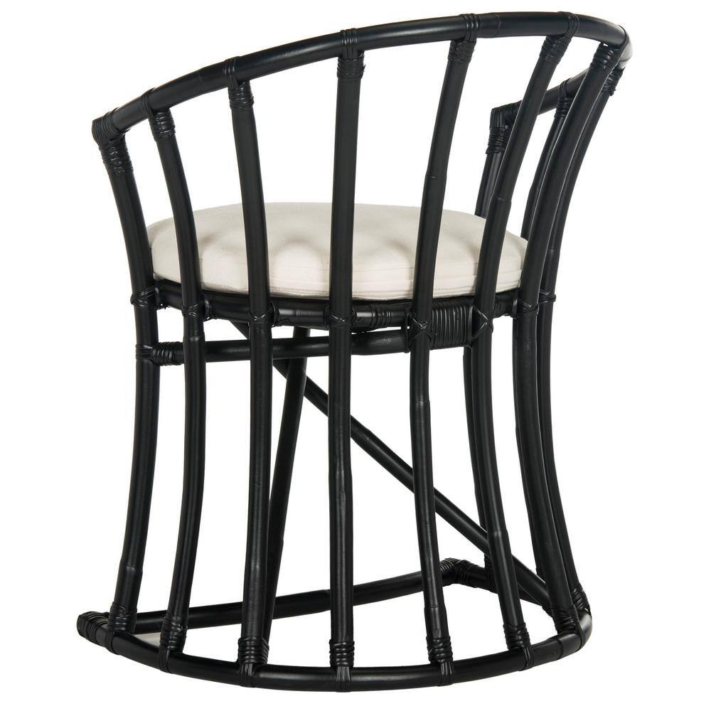 Bali Inspired Black Rattan and Cotton Transitional Accent Chair