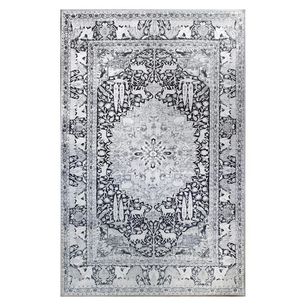 Copley Charcoal 7 ft. 6 in. x 9 ft. 6 in. Oriental Medallion Modern Polyester Area Rug