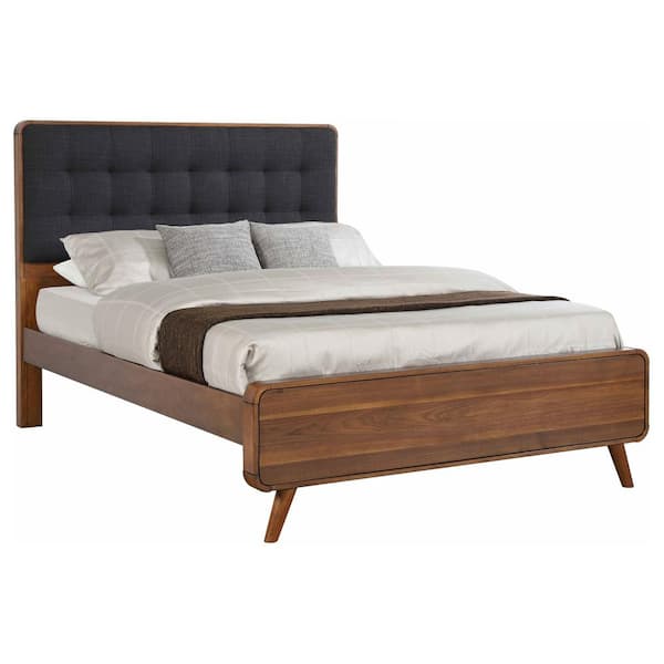 Robyn Brown Wood Frame Queen Platform Bed with Upholstered Headboard