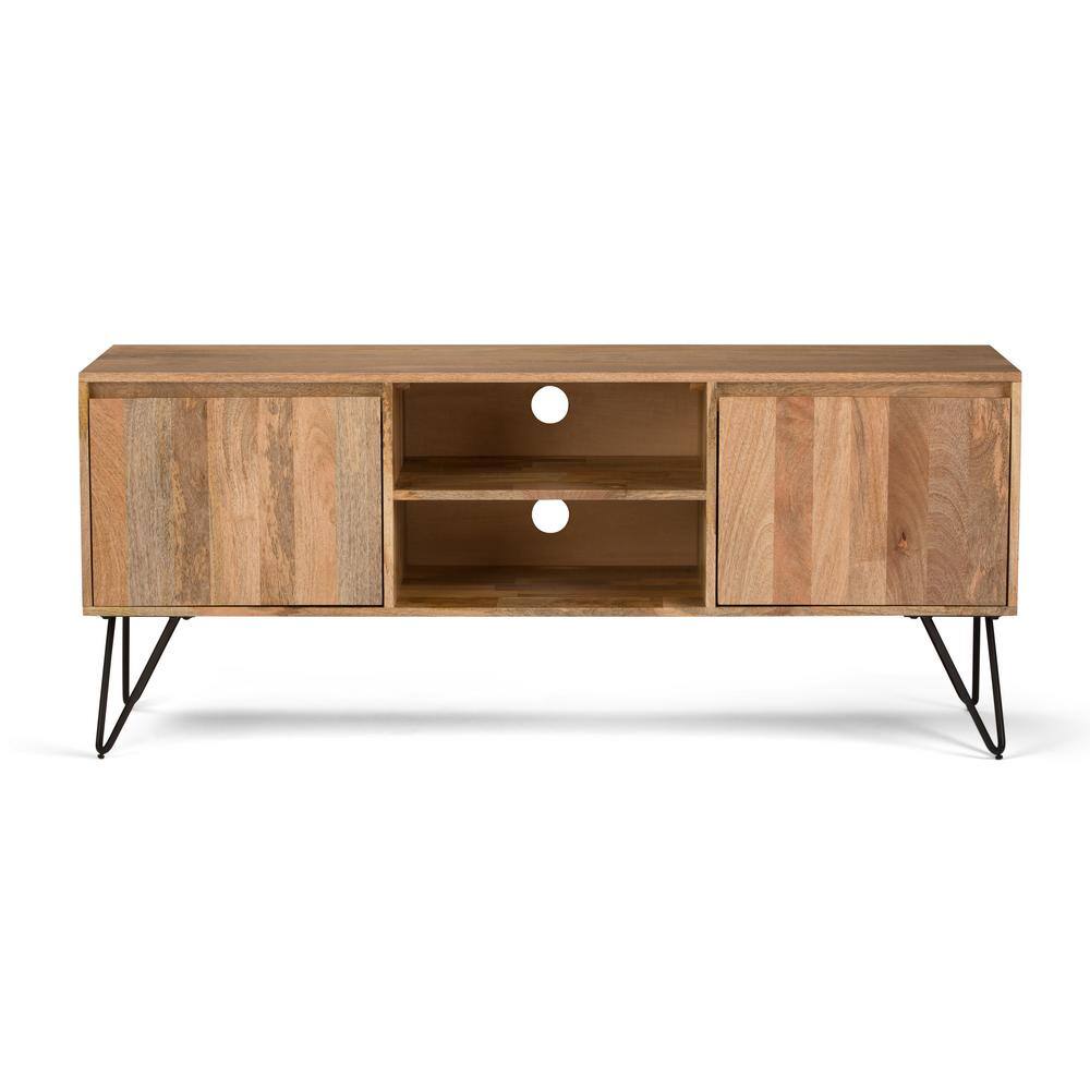 Hunter 60'' Natural Mango Wood and Iron TV Cabinet with Hairpin Legs