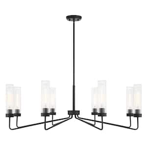 Baker 44 in. W x 14 in. H 8-Light Matte Black Contemporary Chandelier with Clear Ribbed Glass Shades