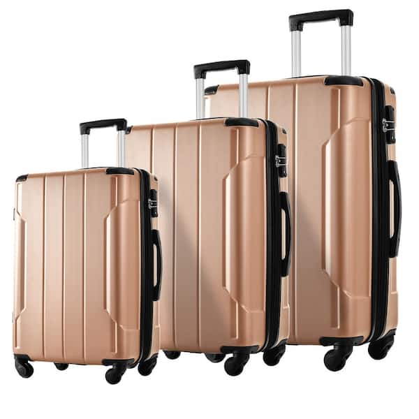 Merax Champagne 3-Piece Expandable ABS Hardshell Spinner Luggage Set with TSA Lock and Reinforced Corner Bumpers