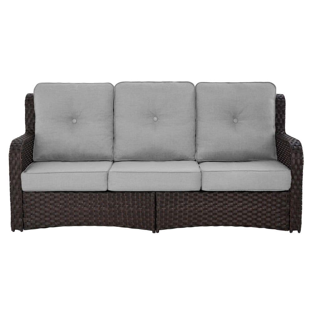 3-Seat Brown Wicker Outdoor Patio Sofa Sectional Couch with Grey Cushions price history on PriceWatchPro