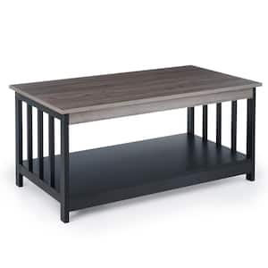 39.4 in. Ebony Rectangle Wood Mission Coffee Table with Storage Shelf