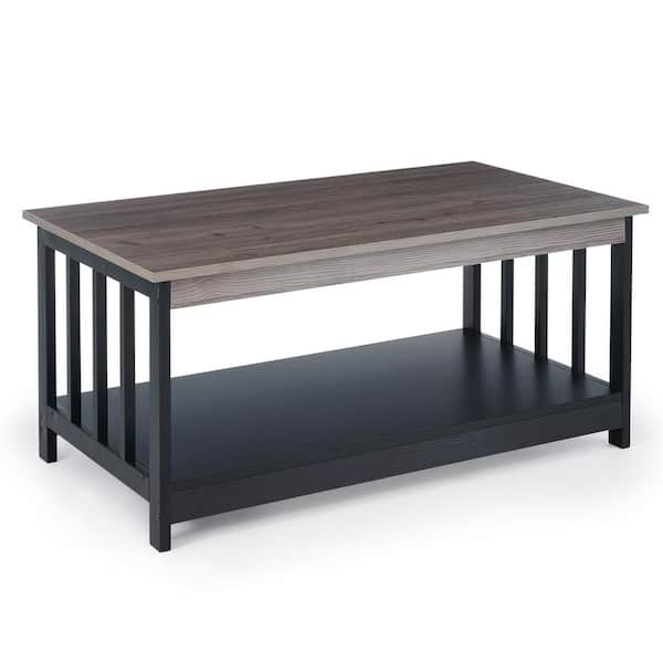 Merra 39.4 in. Ebony Rectangle Wood Mission Coffee Table with Storage Shelf
