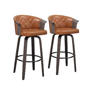 Iya 30.51 in. Brown Faux Leather Swivel Counter Stools with Metal/Wood Frame and Metal Footrest (Set of 2)