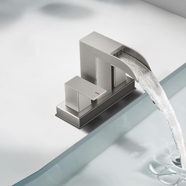 4 in. Centerset Double Handle Bathroom Faucet with Waterfall in Brushed Nickel