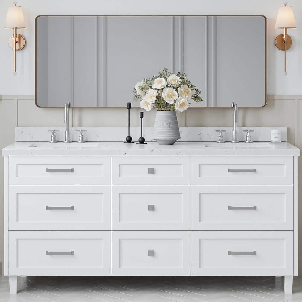 Monroe 72" White Solid Wood Double Freestanding Bathroom Vanity