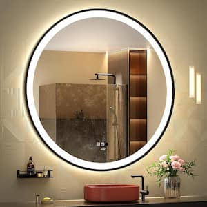40 in. W x 40 in. H Large Round Framed Anti-Fog Human Body Sensor Wall Mount Bathroom Vanity Mirror in Silver