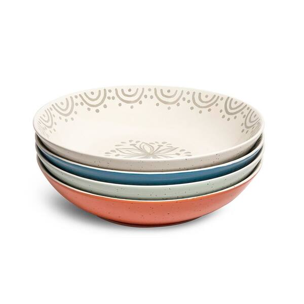 Siterra Glazed Garden 41 fl. oz. Multi-Colored 4-Piece Speckled Stoneware Pasta Bowl Set- Wide Ceramic Dinner Bowls